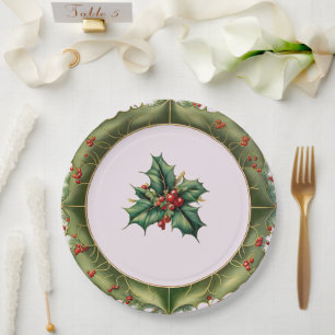 Assiettes En Carton Festif Noël Olive Green Holly