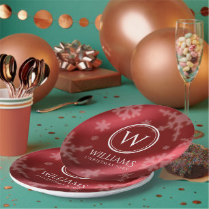 Assiettes En Carton Festif Red Foil Snowflakes Nom du monogramme