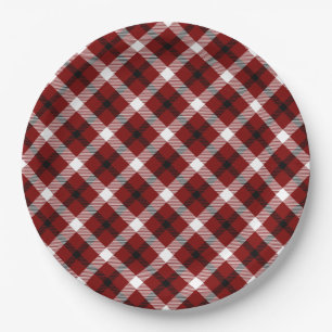 Assiettes En Carton Festif Rouge, Noir & Blanc Plaid Noël