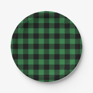 Assiettes En Carton Festif Vert Plaid Motif Plaques de papier de vacan