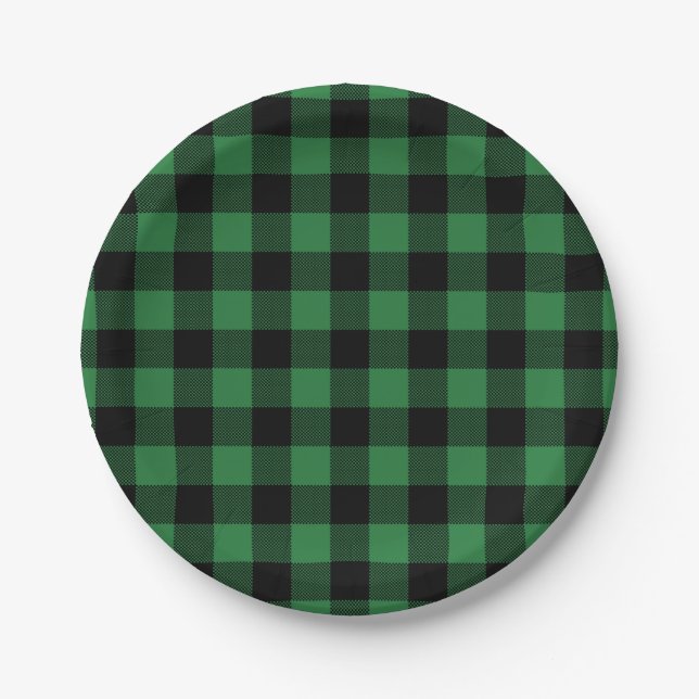 Assiettes En Carton Festif Vert Plaid Motif Plaques de papier de vacan (Devant)