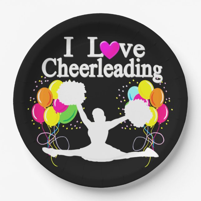 ASSIETTES EN CARTON FESTIVE BLACK I LOVE CHEERLEADLEADES PAPIER PLATES (Devant)