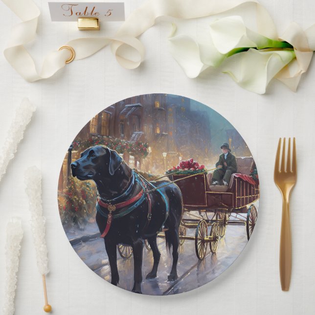 Assiettes En Carton Festive de Noël au Labrador noir (Mariage)