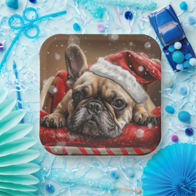 Assiettes En Carton Festive de Noël de Chien de taureaux français (Fête)