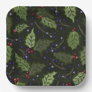 Assiettes En Carton Festive des baies vertes et violettes