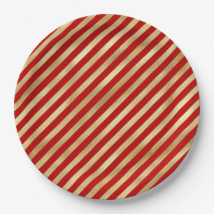 Assiettes En Carton Festive Diagonal Rouge et Or