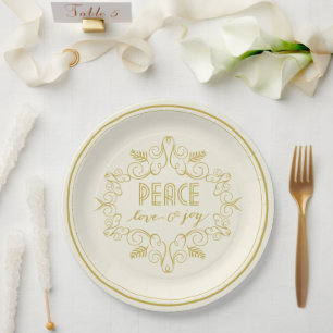 Assiettes En Carton Festive Foliage Deco Peace Love Joy Festive