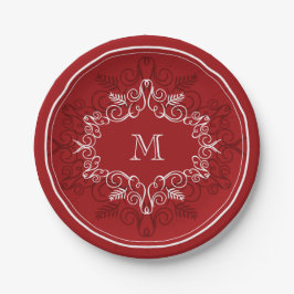Assiettes En Carton Festive Foliage Rouge Déco Cadre Monogramme Vacanc