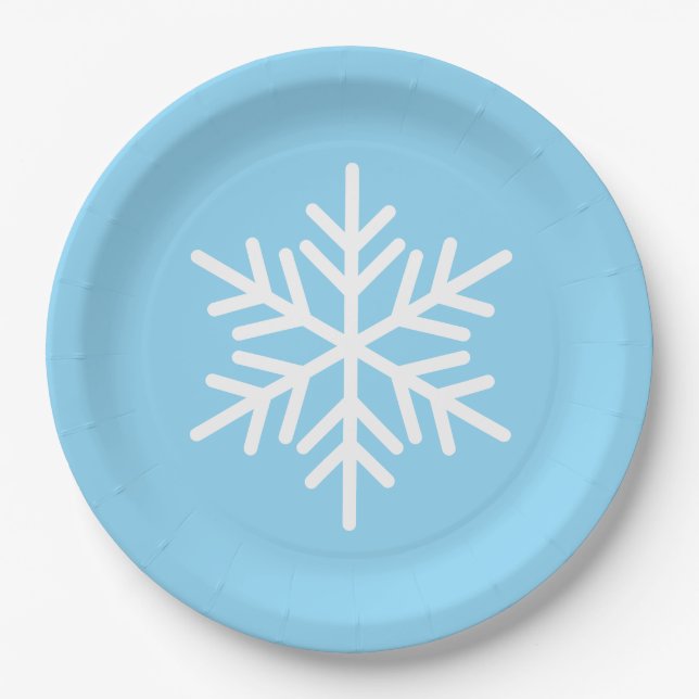 Assiettes En Carton Festive Fun White Alpine Snowflake On Light Blue (Devant)