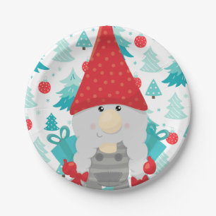 Assiettes En Carton Festive Gnome avec cadeaux
