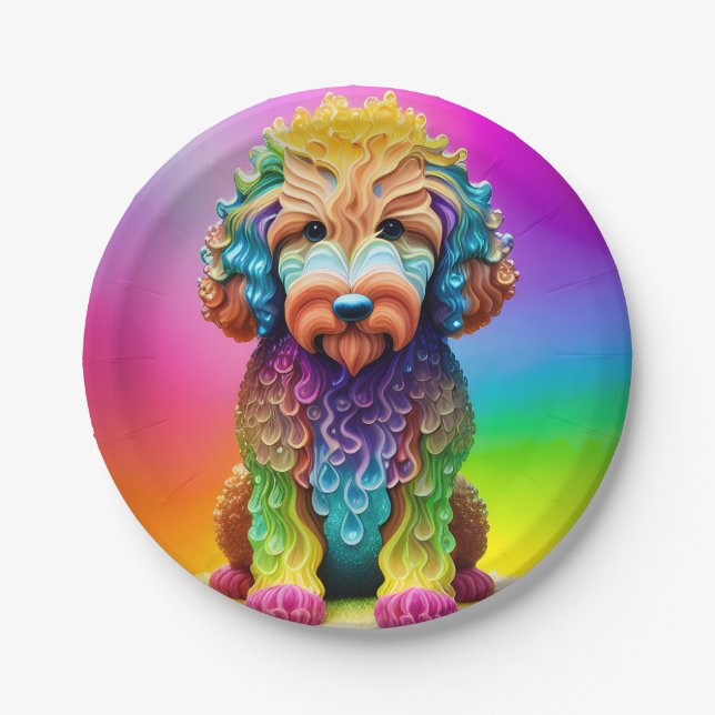 Assiettes En Carton Festive Goldendoodle Chiot Enfants Anniversaire (Devant)