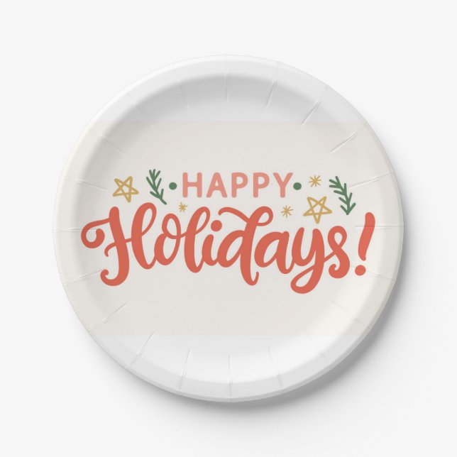 Assiettes En Carton Festive Happy Holidays Design (Devant)