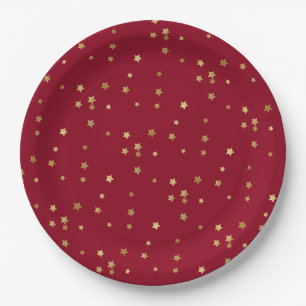 Assiettes En Carton Festive Holiday Red & Glittery Gold Stars