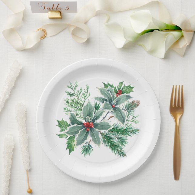 Assiettes En Carton Festive Holly Berry Fête de Noël (Mariage)
