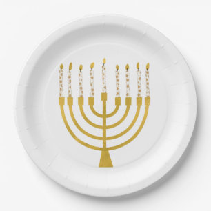 Assiettes En Carton Festive Menorah Hanoukka Céleste bougies élégantes