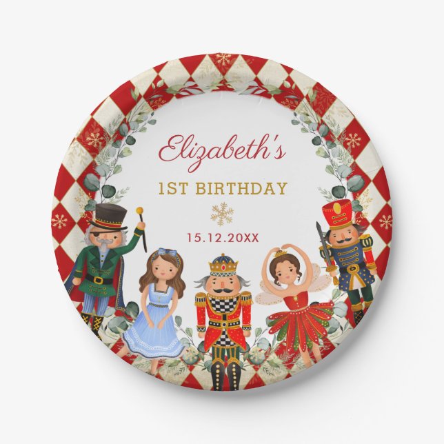 Assiettes En Carton Festive Red Gold Nutcracker Anniversaire Fête Fête (Devant)