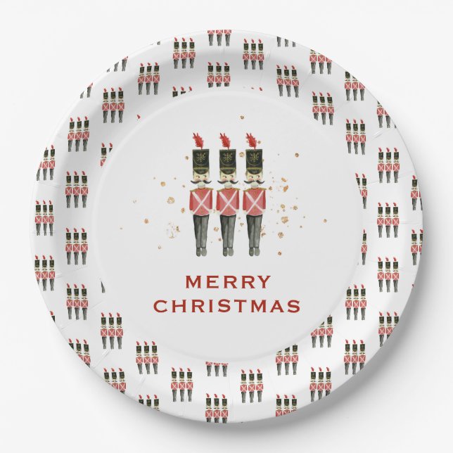 Assiettes En Carton Festive Red & Gold Nutcracker Noël (Devant)