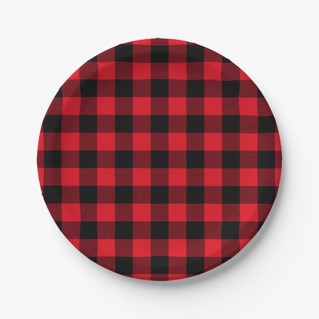 Assiettes En Carton Festive Red Plaid Motif Holiday (Devant)
