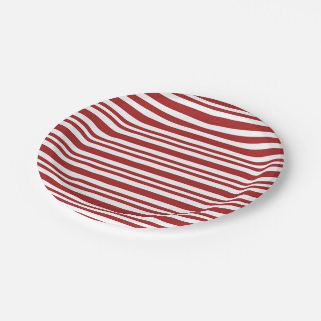 Assiettes En Carton Festive rouge et blanc rayé (Angle)