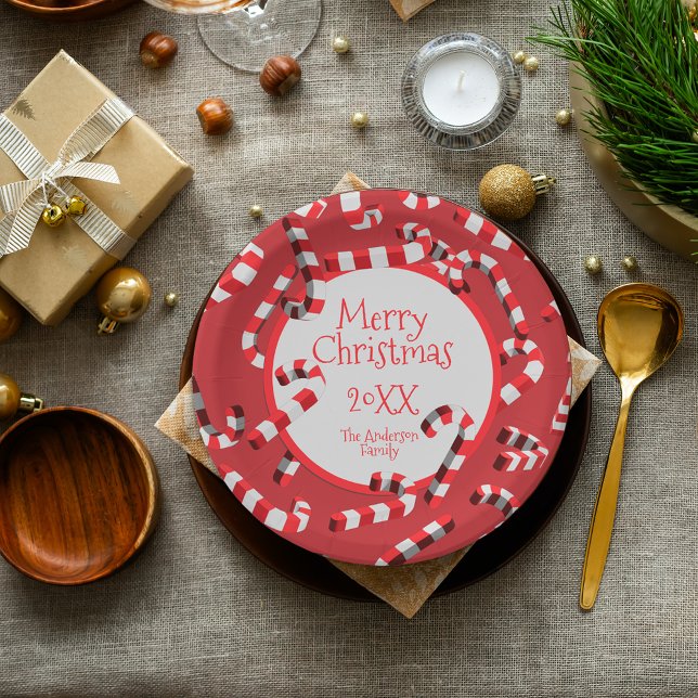 Assiettes En Carton Festive Sucres de canne rouge et blanc Noël (Créateur téléchargé)