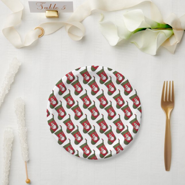 Assiettes En Carton Festive Tiled Snowman Christmas Stocking Party (Mariage)