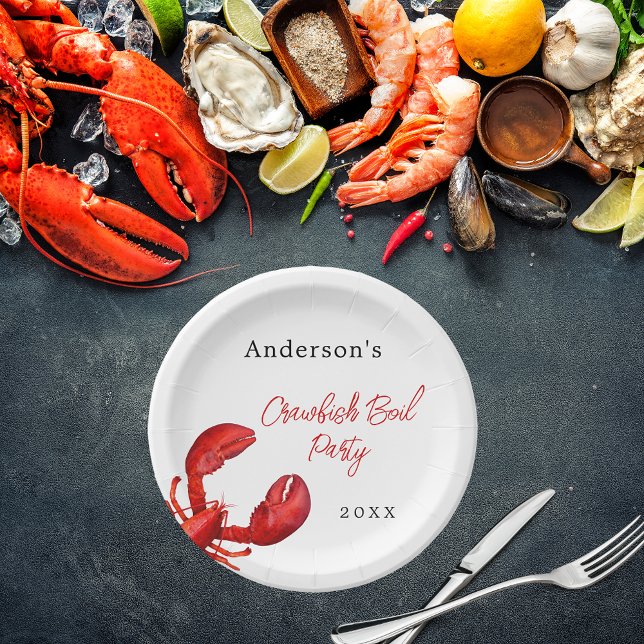 Assiettes En Carton Fête à ébullition de langouste rouge blanc (Créateur téléchargé)