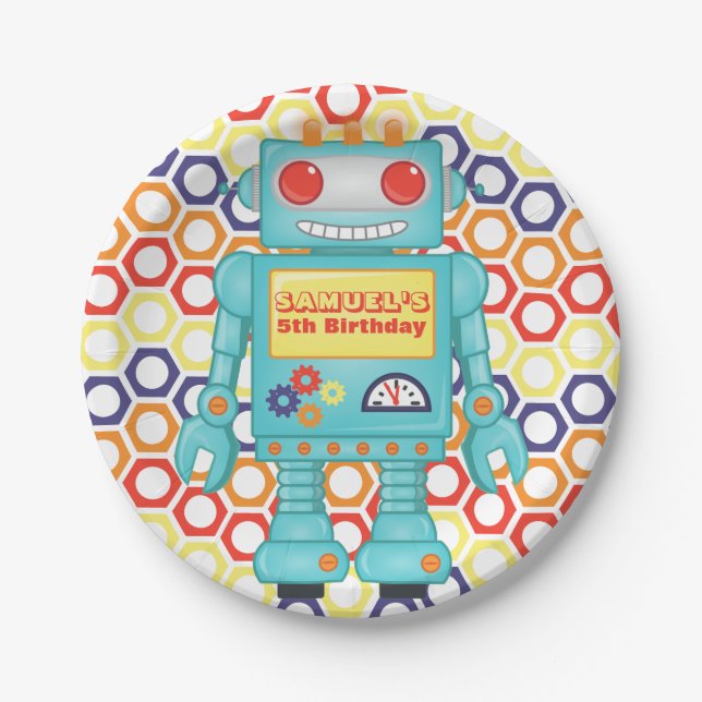 Assiettes En Carton Fête à thème robotique (Devant)