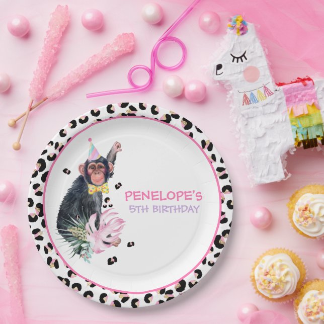 Assiettes En Carton Fête Animaux Wild Safari Rose Fille Anniversaire (Fête)