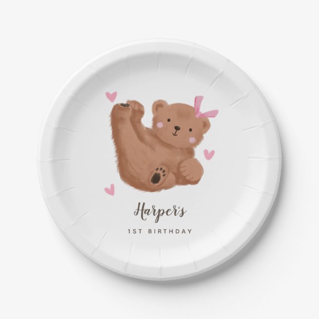 Assiettes En Carton Fête Anniversaire de enfant Rustique de l'ours ros (Devant)
