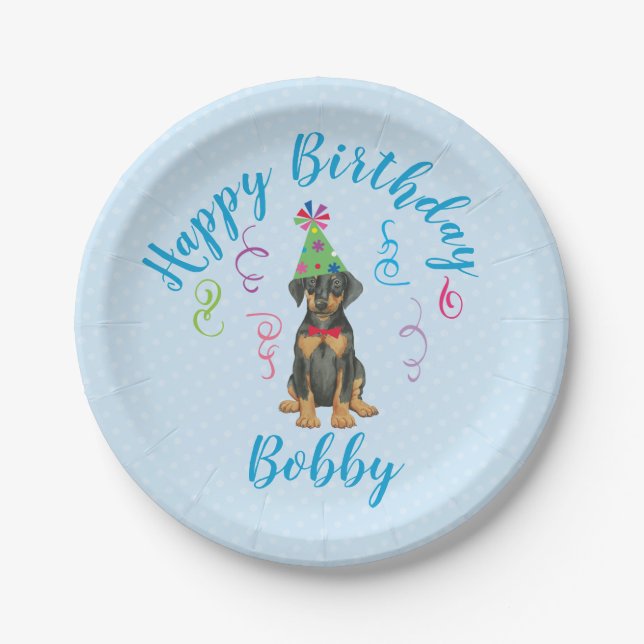 Assiettes En Carton Fête Anniversaire Doberman Plaques de papier (Devant)
