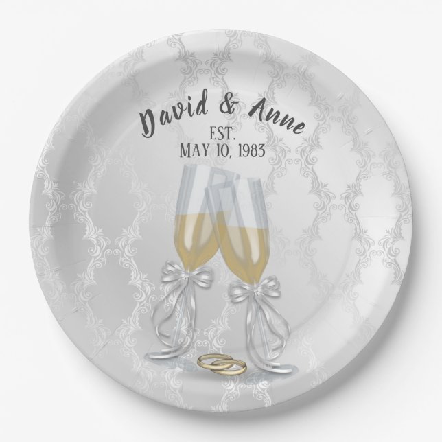 Assiettes En Carton Fête Anniversaire Du Toast Et Des Anneaux (Devant)