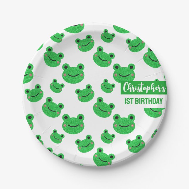 Assiettes En Carton Fête Anniversaire Grenouille Motif moderne (Devant)