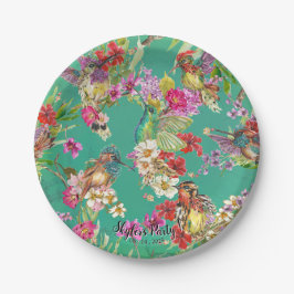 Assiettes En Carton Fête aquarelle oiseaux-mouches floraux tropicaux 