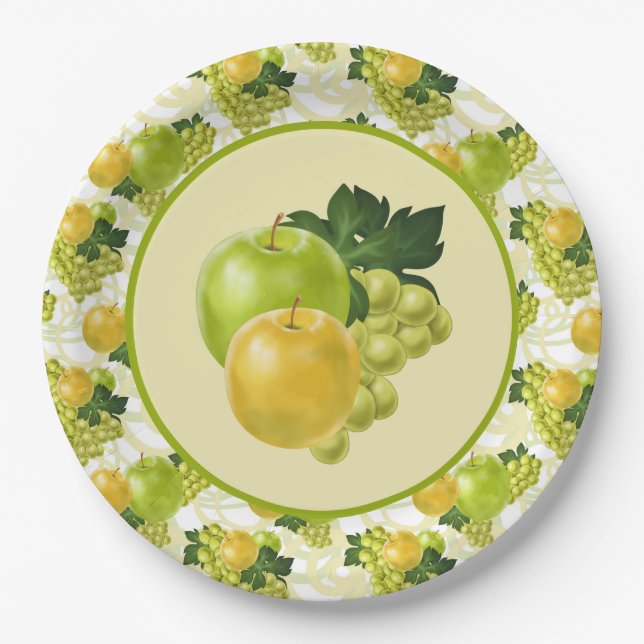 Assiettes En Carton Fête aux raisins aux pommes mignonnes (Devant)