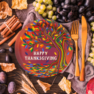 Assiettes En Carton Fête Bon thanksgiving personnalisée de l'arbre d'a