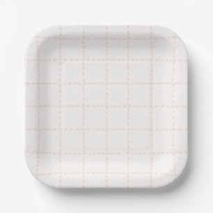 Assiettes En Carton Fête carreaux simple aquarelle rose tendre prépa