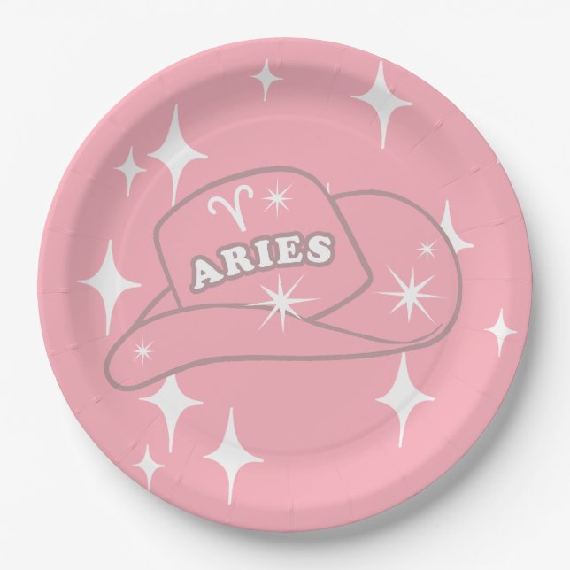 Assiettes En Carton Fête Casquette de la fille rose Zodiac (Devant)
