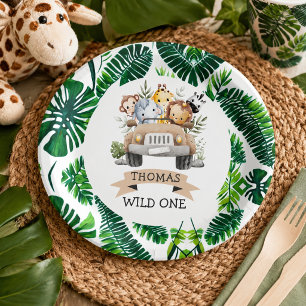 Assiettes En Carton Fête d'animaux de safari dans la jungle tropicale