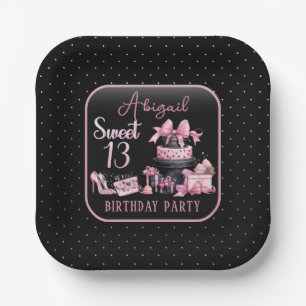 Assiettes En Carton Fête d'anniversaire 13 ans Glam Rose Noir
