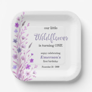 Assiettes En Carton Fête d'anniversaire 1 an Fleur Violette Élégante