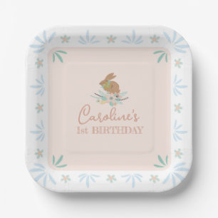 Assiettes En Carton Fête d'anniversaire 1 an Lapin Animaux Mignon Doux