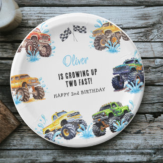 Assiettes En Carton Fête d'anniversaire 2 ans de Monster Truck Fun dan