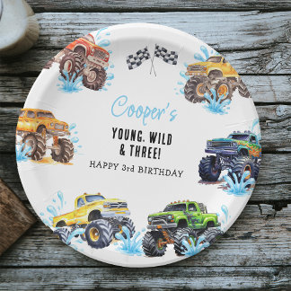 Assiettes En Carton Fête d'anniversaire 3 ans de Monster Truck Fun dan