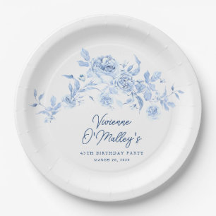 Assiettes En Carton Fête d'anniversaire 45 ans personnalisée fleur ros