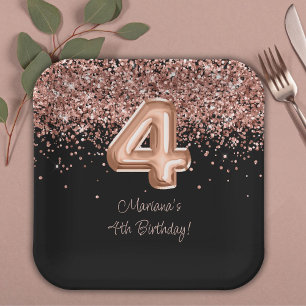 Assiettes En Carton Fête d'anniversaire 4 ans Rose Gold Black