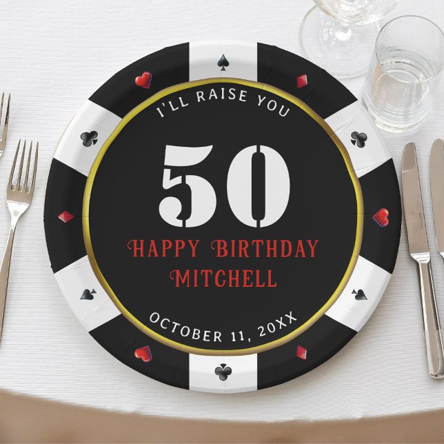 Assiettes En Carton Fête d'anniversaire 50 ans jeton de poker (Poker Chip 50th Birthday Party Paper Plates
)