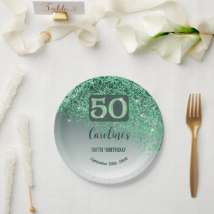 Assiettes En Carton Fête d'anniversaire 50 ans Paillettes Vertes Brill