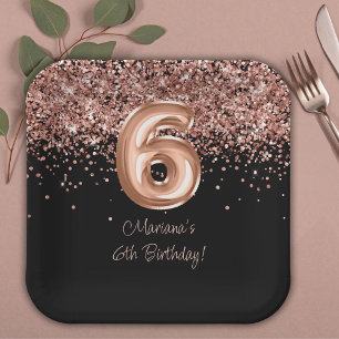 Assiettes En Carton Fête d'anniversaire 6 ans Rose Gold Black