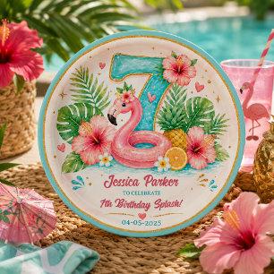 Assiettes En Carton Fête d'anniversaire 7 ans Flamingo Tropical au bor