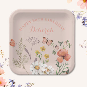 Assiettes En Carton Fête d'anniversaire 80 ans Floral